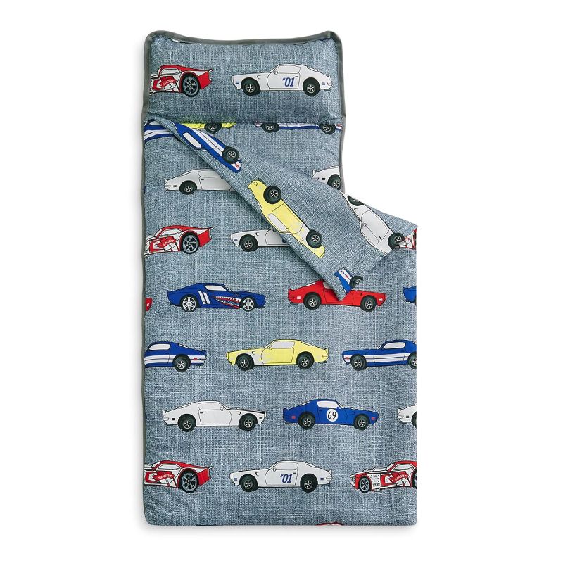Photo 1 of Wake In Cloud - Toddler Nap Mat with Pillow and Blanket, for Kids Boys in Kindergarten Daycare Preschool Pre K, Roll Up Sleeping Bag, Cars Vehicles Trains Airplanes, Grey, Standard