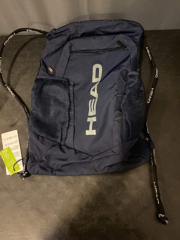 Photo 1 of HEAD Waterproof Gym Sackpack for Sport with 2 Zipper Pockets, Large Drawstring Backpacks for Men with Side Pockets for Water Bottle (Blue)
