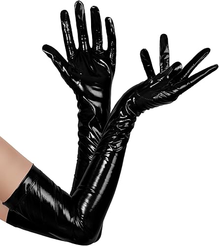 Photo 1 of Women Long Gloves Patent Leather Gloves for Costume Photoshoot