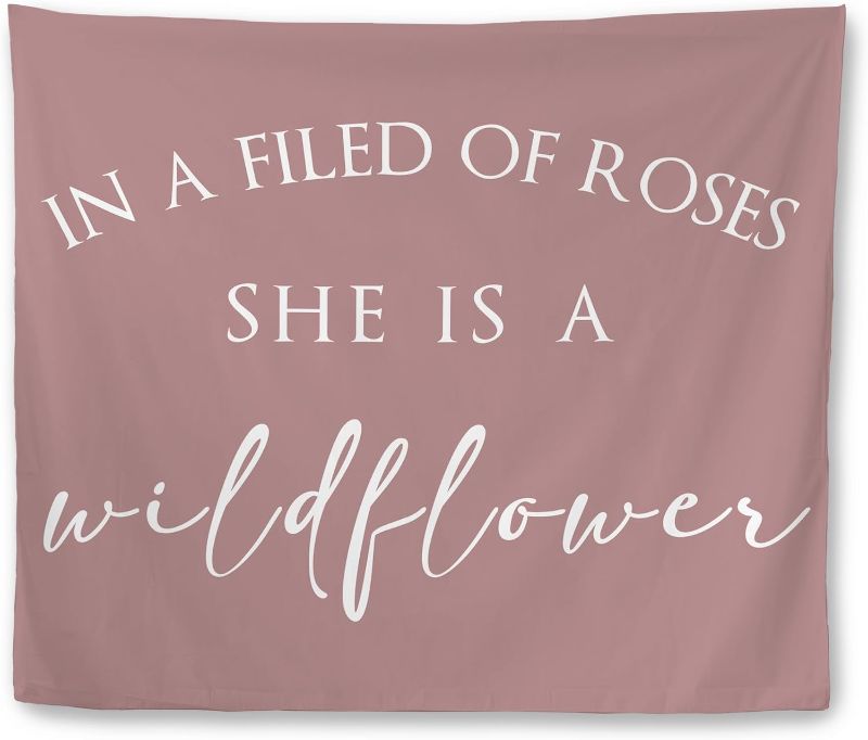 Photo 1 of Wildflower Nursery Tapestry, Pink Girly Wall Tapestries, in a Field of Roses She Is a Wildflower Wall Hanging Decor for Kids Girls Room Bedroom Nursery Dorm Playroom Home, 50x60 Inch