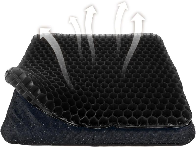 Photo 1 of Gel Seat Cushion, Double Thick Egg Gel Cushion for Pressure Pain Relief, Breathable Wheelchair Cushion Chair Pads for Car Seat Office Chair Black