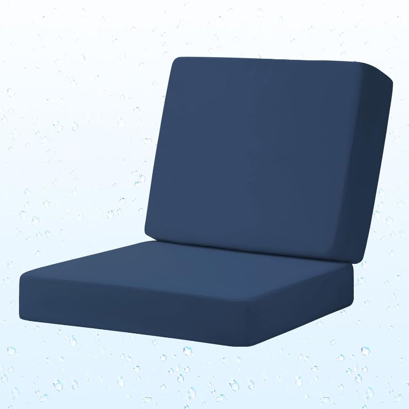 Photo 1 of Outdoor Deep Seat Cushion Set, 24 x 24 Inch Waterproof and Fade Resistant Patio Furniture Cushion Backrest with Ties for Patio Couch Sofa and Balcony (Blue, 24x24Inch)
