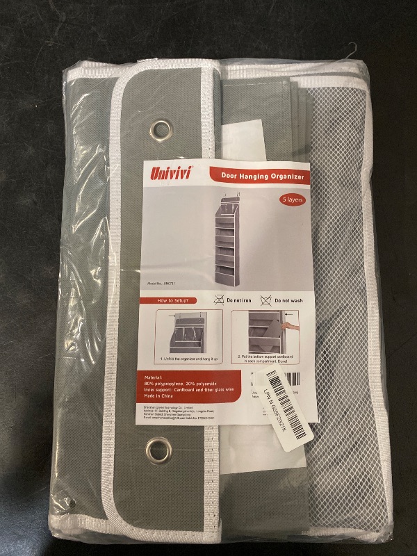 Photo 1 of 5-Shelf Fabric Door Storage Over Door Hanging Organizer with 4 Large Pockets and 3 Small PVC Pockets Nursery Closet Cabinet Wall Mount Hanging Storage Organizers for Baby Nursery (Grey)