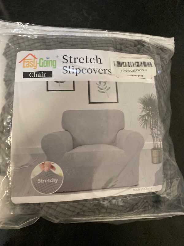 Photo 1 of Easy-Going Stretch Chair Sofa Slipcover 1-Piece Couch Sofa Cover Furniture Protector Soft with Elastic Bottom for Kids, Pet. Spandex Jacquard Fabric Small Checks (Chair, Gray)