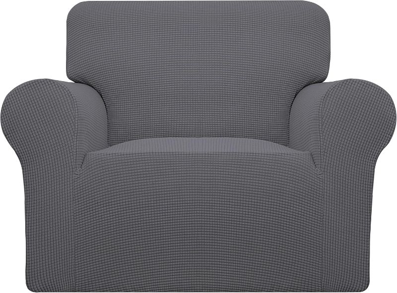 Photo 1 of Easy-Going Stretch Chair Sofa Slipcover 1-Piece Couch Sofa Cover Furniture Protector Soft with Elastic Bottom for Kids, Pet. Spandex Jacquard Fabric Small Checks (Chair, Gray)