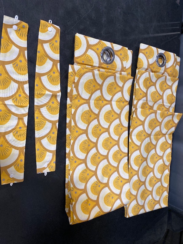 Photo 1 of Window Room Grommet Curtain Drapes for Bedroom and Living Room, Set of 2 Curtains & Panels, 52 x 84 Inches, Yellow Geo Pattern in White