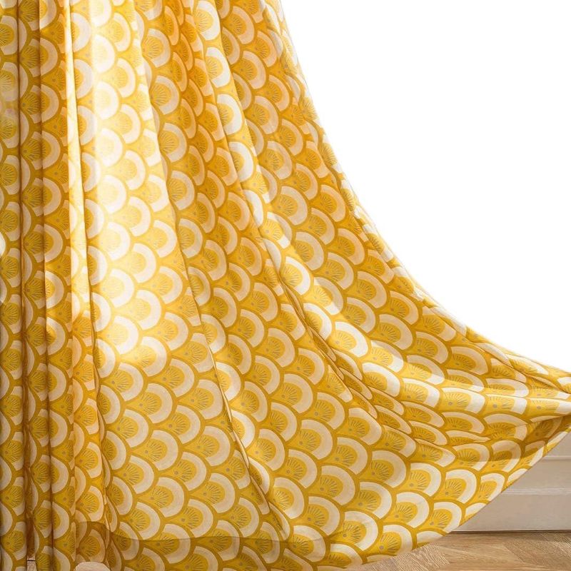 Photo 1 of Window Room Grommet Curtain Drapes for Bedroom and Living Room, Set of 2 Curtains & Panels, 52 x 84 Inches, Yellow Geo Pattern in White