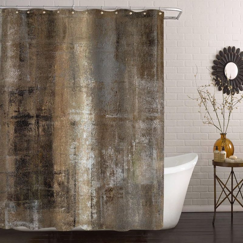 Photo 1 of Tan Brown Rustic Shower Curtain Set, Abstract Wood Fabric Shower Curtains for Fall Bathroom Decor, Copper Vintage Cloth Art Bathroom Shower Curtain, 72 x 72