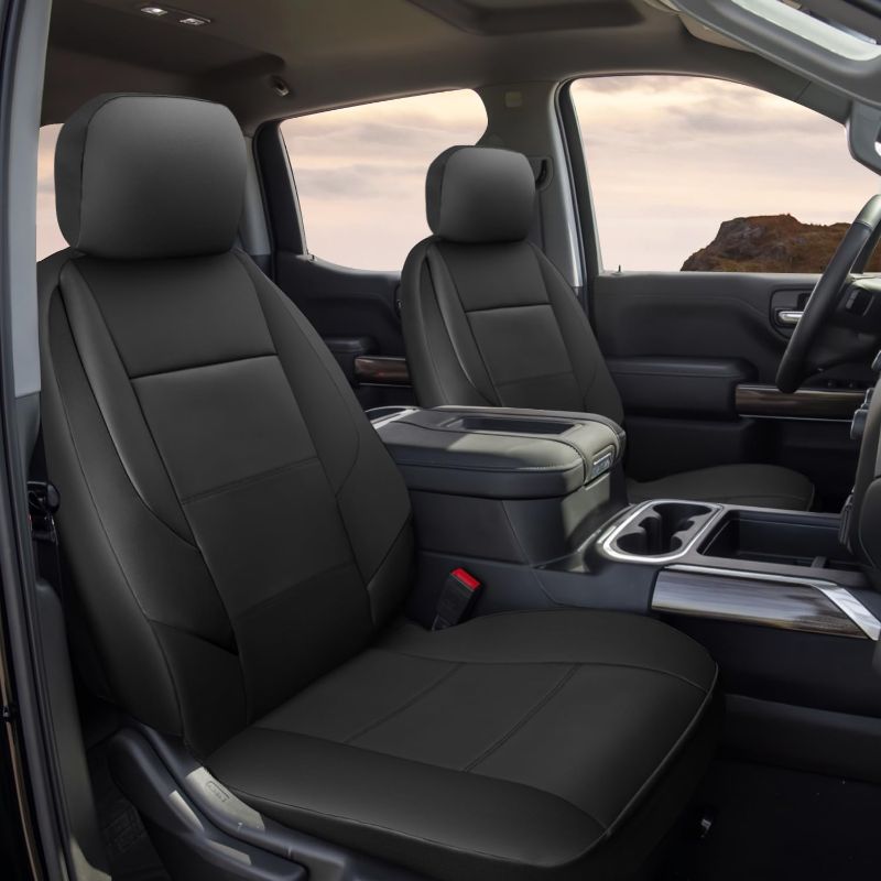 Photo 1 of GIANT PANDA Front Car Seat Cover Customized Fit Chevy Silverado 1500 2500 3500 Trucks Seat Protectors?Faux Leather (Black) 2-Pack