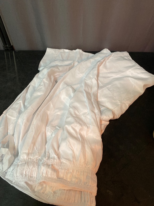 Photo 1 of RIMELA White Bed Skirt Queen Size 15 Inch Drop, Elastic Bed Skirting for Bed Base and Frame, Bedding Dust Ruffle Easy to Install, Lightweight Wrap Around Adjustable Bedskirt