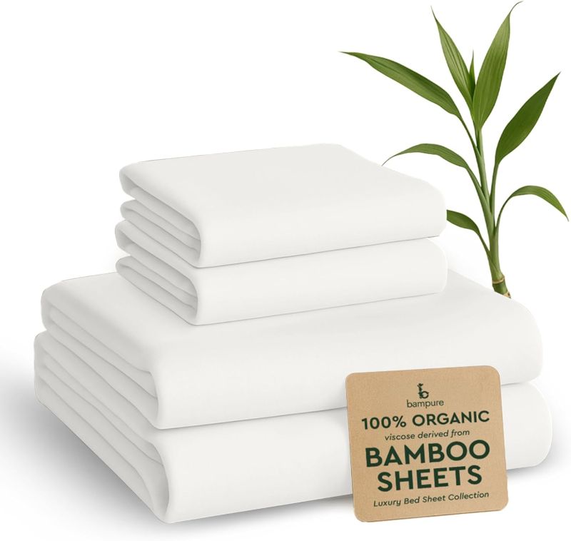 Photo 1 of BAMPURE Luxury Series King Sheet Set - 100% Viscose derived from Bamboo Sheets King Size - Super Soft Viscose Bamboo Cooling Sheets for Hot Sleepers -Up to 16’’ Deep Pocket King Sheet Set (White)