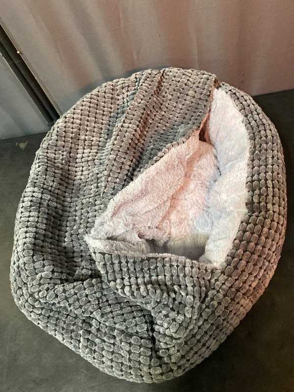 Photo 1 of Small Dog Bed with Attached Blanket, Cozy Donut Cuddler Anti-Anxiety Hooded Pet Beds Calming Cave Bed. Orthopedic Round Puppy Beds for Dogs or Cats Washable, Anti-Slip Bottom, 23inch