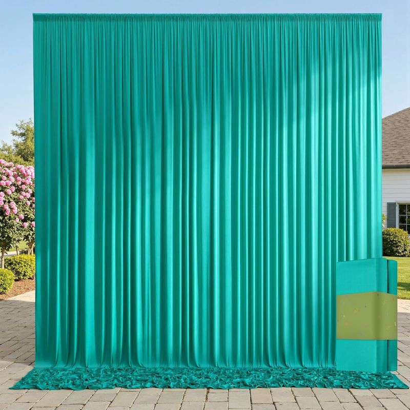 Photo 1 of 10ft x 10ft Wrinkle Free Turquoise Backdrop Curtains for Parties, Polyester Photo Backdrop Drapes 2 Panels 5x10ft for Wedding Mermaid Birthday Photography Background Party Backdrop