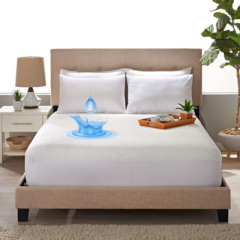 Photo 1 of (Q) Waterproof Mattress Protector - 100% Waterproof, Ultra Soft & Cooling with 16 Deep Pockets, Noiseless Protection from Stains & Spills (Queen)