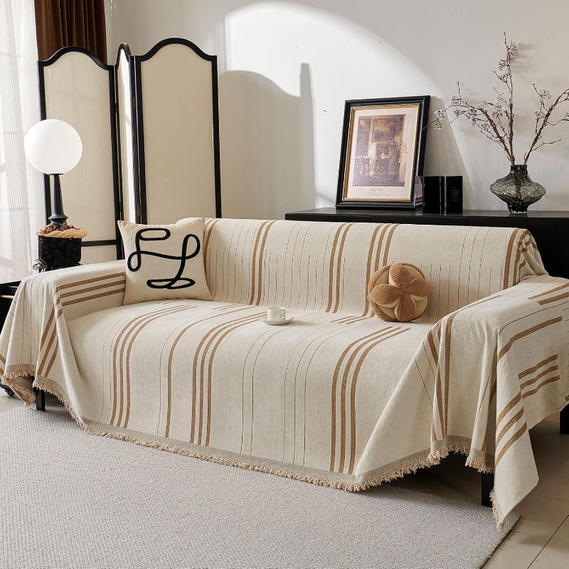 Photo 1 of Boho Non Slip Covers Sofa Covers for 3 Cushion Chenille Dog Pet Couch Protector Washable L Shaped Sofa Cover (Shallow Coffee, 71"*150")