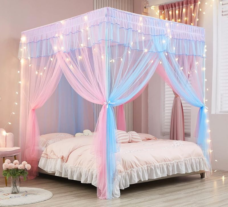 Photo 1 of Rainbow Canopy Bed Curtains with Lights - Princess Bed Canopy for Girls - Bed Drapes Netting- Bedroom Decoration Accessories,Twin