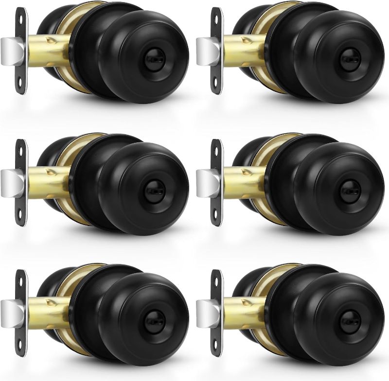 Photo 1 of Estmoon 6 Pack Door Knobs, Matte Black Privacy Door Knob with Lock, Keyless Door Handle with Lock for Bedrooms/Bathrooms