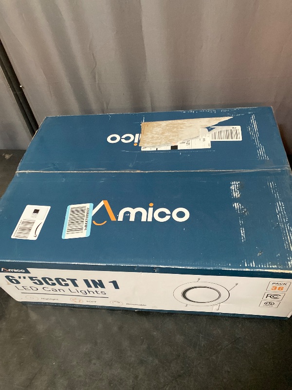 Photo 1 of Amico 5/6 inch 5CCT LED Recessed Lighting 36 Pack, Dimmable, IC Rated, 12.5W=100W, 950LM Can Lights with Baffle Trim, 2700K/3000K/4000K/5000K/6000K Selectable, Retrofit Installation, ETL & FCC