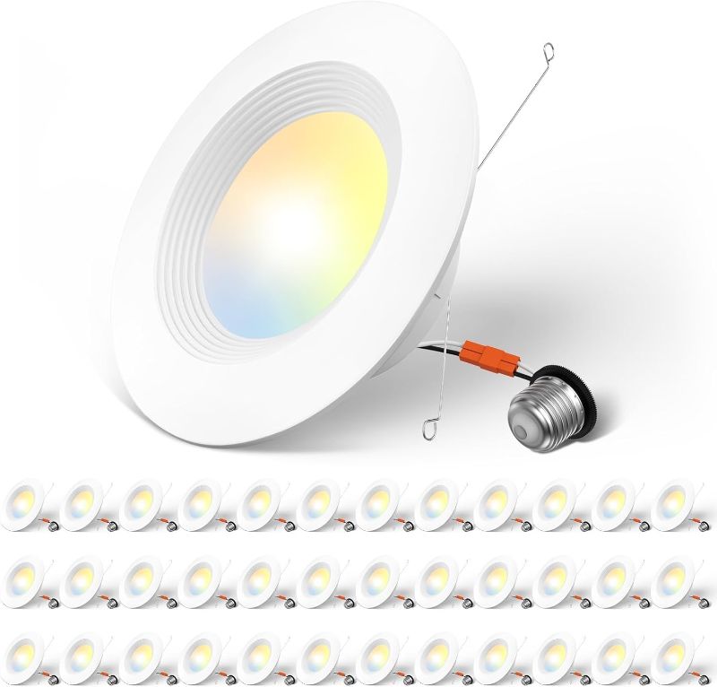 Photo 1 of Amico 5/6 inch 5CCT LED Recessed Lighting 36 Pack, Dimmable, IC Rated, 12.5W=100W, 950LM Can Lights with Baffle Trim, 2700K/3000K/4000K/5000K/6000K Selectable, Retrofit Installation, ETL & FCC