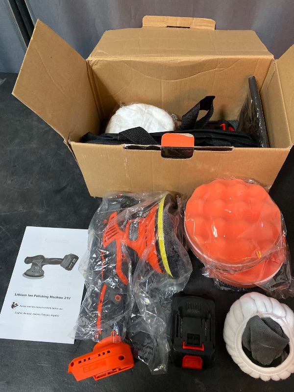 Photo 1 of Car Buffer Polisher, 8 Variable Speed Car Polisher 2800-6000RPM Cordless Car Polishing Machine with 2x 21V 2000mAh Batteries and 17 Piece Polishing Kit for Car Detailing Scratch Removing