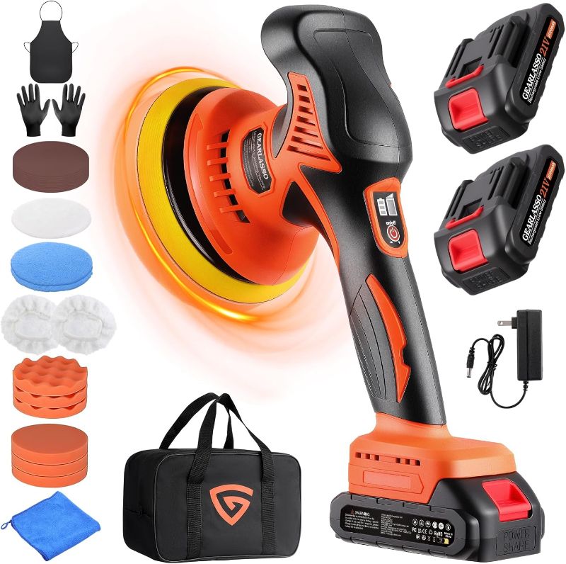 Photo 1 of Car Buffer Polisher, 8 Variable Speed Car Polisher 2800-6000RPM Cordless Car Polishing Machine with 2x 21V 2000mAh Batteries and 17 Piece Polishing Kit for Car Detailing Scratch Removing