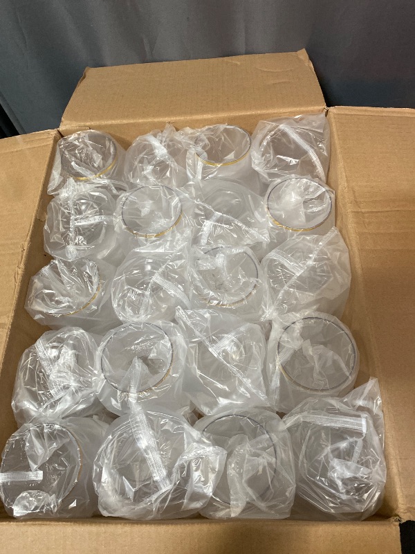 Photo 1 of 40 Pcak Plastic Stemless Wine cocktail Whiskey Champagne Glasses, 12 Oz Gold Rim Disposable Clear Unbreakable Cups for Party Bars Wedding Tasting (Diamond-shaped)