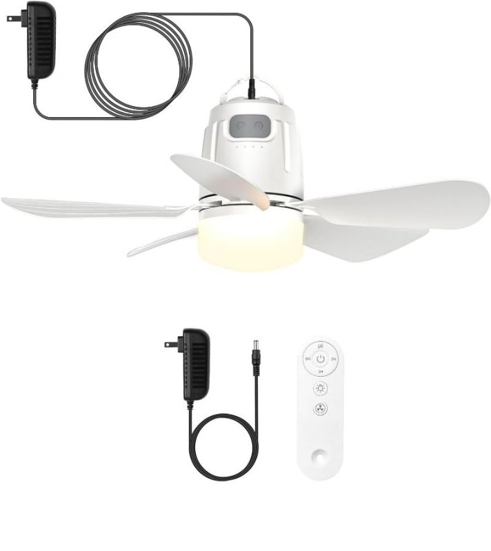 Photo 1 of Gazebo Fan Outdoor Hanging with Light, Patio Plug in Ceiling Fan with 16.5ft Cord, Remote & Hook, Portable for Outside Canopy, Pop up Tent, Pergola (20'')