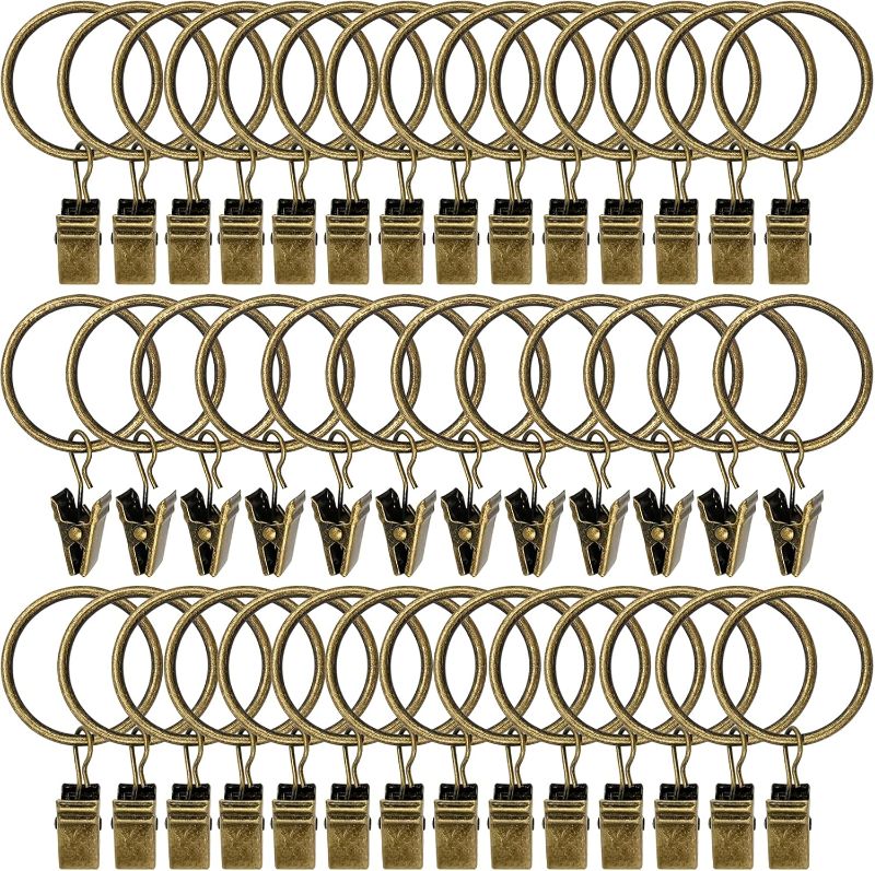 Photo 1 of 40 Pack Curtain Rings with Clips, Drapery Clips with Rings, Drapes Rings 1.26 in Interior Diameter, Fits up to 1 in Curtain Rod, Bronze