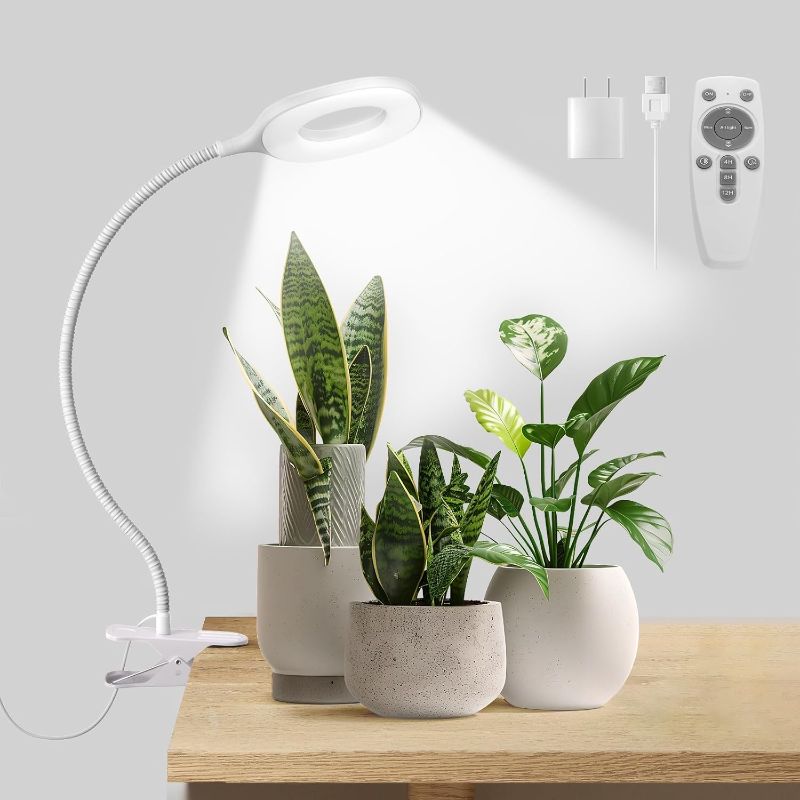 Photo 1 of Grow Lights for Indoor Plants Full Spectrum, Clip On Plant Light for Small Plants, Plant Lamp with Adjustable Gooseneck, 4/8/12H Timer, 3 Color Adjustable & 10 Dimmable Brightness, Remote Control