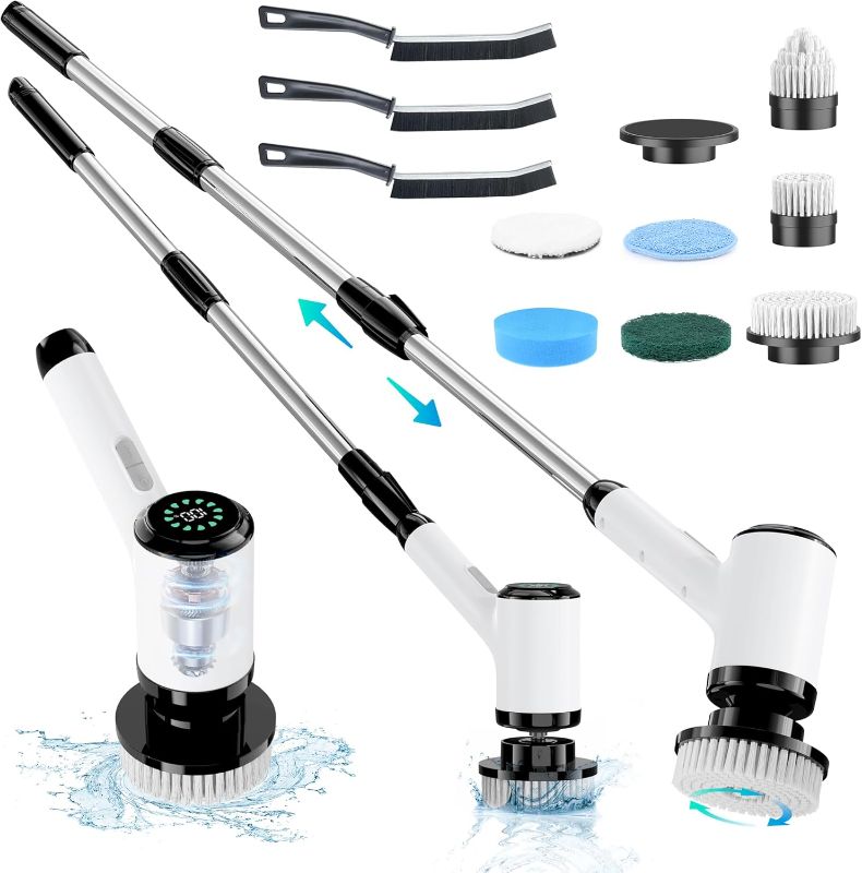 Photo 1 of Electric Spin Scrubber: Crodless Power Spin Scrubber with Long Handle and Dual Speeds for Cleaning Bathroom Tub Tile Floor Include Cleaning Brush