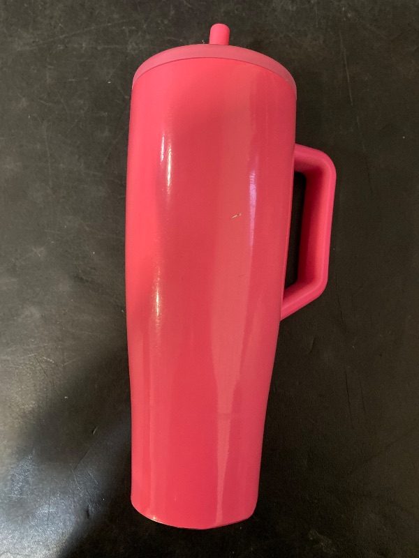 Photo 1 of BrüMate Era 40 oz Tumbler with Handle and Straw | 100% Leakproof Insulated Water Bottle Tumbler with Lid and Flexible SoftSip Straw | Made of Stainless Steel | Cup Holder Friendly | 40oz (Neon Pink)