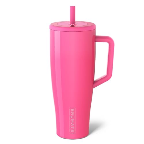 Photo 1 of BrüMate Era 40 oz Tumbler with Handle and Straw | 100% Leakproof Insulated Water Bottle Tumbler with Lid and Flexible SoftSip Straw | Made of Stainless Steel | Cup Holder Friendly | 40oz (Neon Pink)