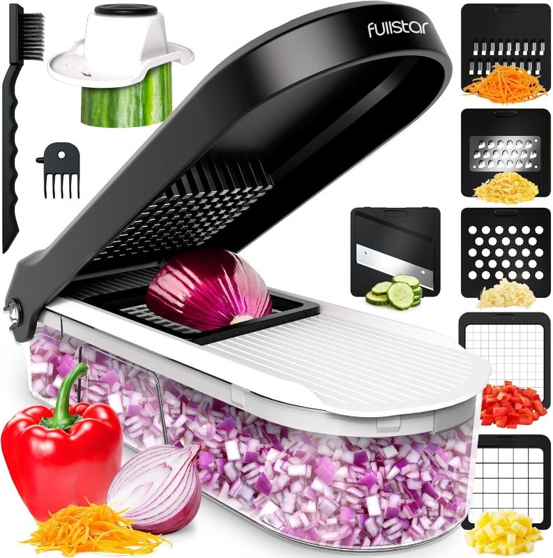 Photo 1 of Fullstar Mandoline Slicer for Kitchen - Vegetable Chopper, Onion Potato Food Veggie Fruit Slicer and Cutter with Container, Kitchen Gadgets & Accessories, Home Essentials (6-in-1, White/Black)