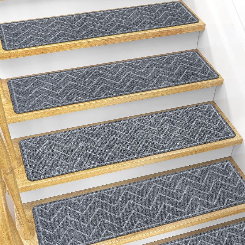 Photo 1 of Stair Treads for Wooden Steps, 15 Pack 8"x30" Non-Slip Indoor Carpet Stair Treads with Reusable Polyester TPE Backing for Kids Elders and Pets (Dark Gray, 15PCS)