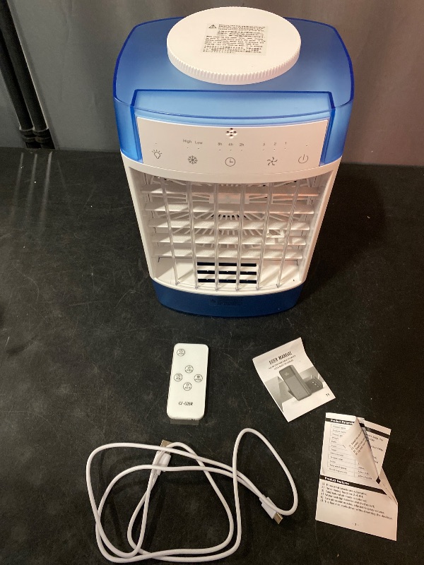 Photo 1 of Portable Air Conditioners,3-Speed Small AC Fan, Evaporative Air Cooler with Remote,Timer function,7-Color Night light, 2 Mist modes,Personal Air Conditioner for Bedroom,Office,Room(Blue)