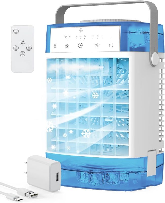 Photo 1 of Portable Air Conditioners,3-Speed Small AC Fan, Evaporative Air Cooler with Remote,Timer function,7-Color Night light, 2 Mist modes,Personal Air Conditioner for Bedroom,Office,Room(Blue)