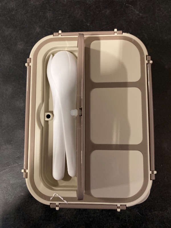 Photo 1 of Bento Box Adult Lunch Box, Containers for Adults Men Women with 4 Compartments, Lunchable Food Container with Utensils, Sauce Jar, Muffin Liners, 40 Oz/5 Cup, Microwave & Dishwasher Safe, Brown