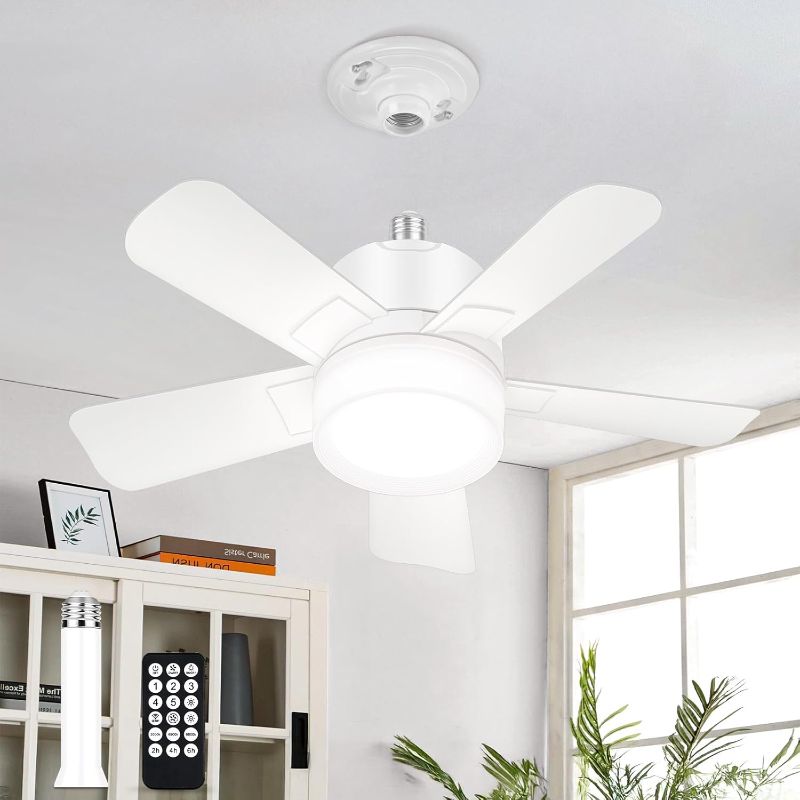 Photo 1 of Socket Fan Light with Remote, Small Ceiling Fan with Lights, 1000LM Dimmable Light Bulb Fan with 3000K-6000K Selectable, 5 Speeds Socket Light Fans, E26 Base Screw in Fans for Bedroom, Kitchen, 16.5’’