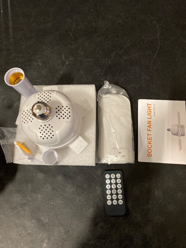 Photo 1 of Socket Fan Light with Remote, Small Ceiling Fan with Lights, 1000LM Dimmable Light Bulb Fan with 3000K-6000K Selectable, 5 Speeds Socket Light Fans, E26 Base Screw in Fans for Bedroom, Kitchen, 16.5’’