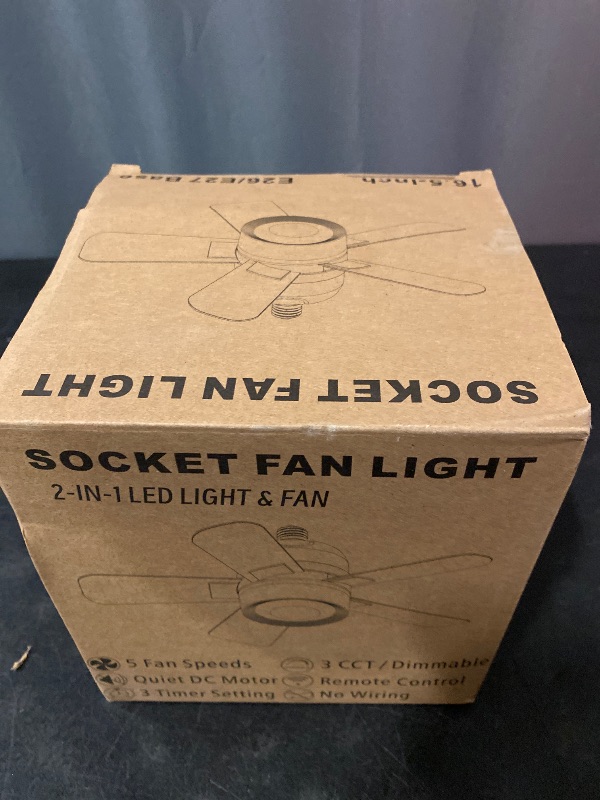 Photo 1 of Socket Fan Light with Remote, Small Ceiling Fan with Lights, 1000LM Dimmable Light Bulb Fan with 3000K-6000K Selectable, 5 Speeds Socket Light Fans, E26 Base Screw in Fans for Bedroom, Kitchen, 16.5’’