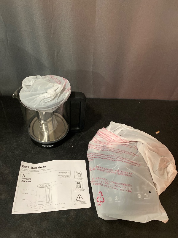 Photo 1 of Electric Tea Kettle with Infuser 1.7L Glass Electric Kettle with Temperature Control Automatic Shut Off 12H Keep Warm for Tea Coffee Water Heater, Black