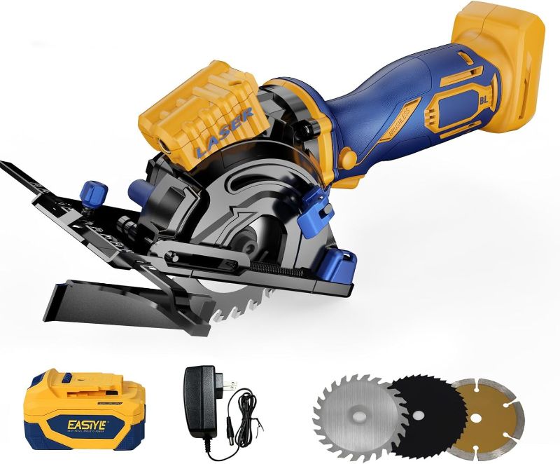 Photo 1 of Mini Circular Saw Compatible with DeWalt 20V Max Battery,3-1/2" Brushless Cordless Round Saw Kit w/4Ah Battery & 1.5A Charger,Laser Guide,3200 RPM,Ideal for Wood,PVC,Metal