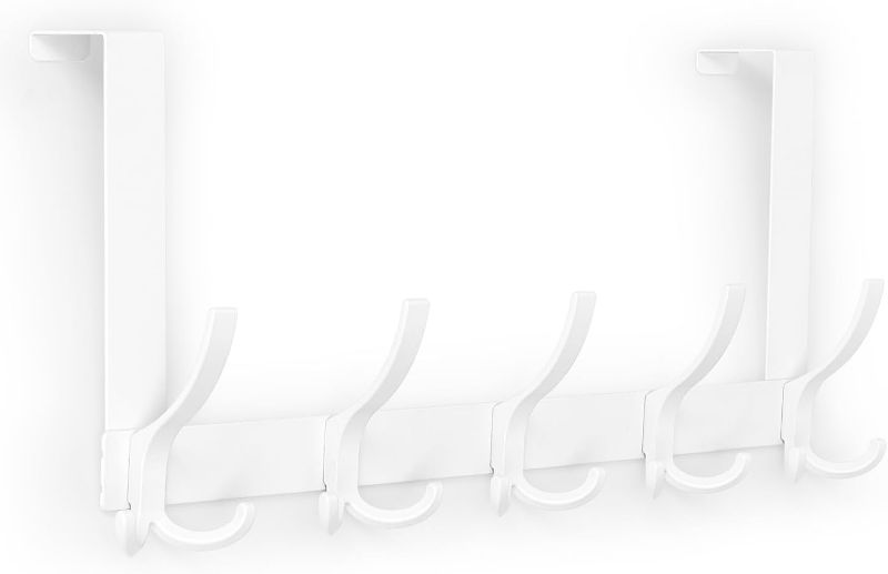 Photo 1 of Door Hanger Hook, Over The Door Hooks for Hanging, Over The Door Towel Racks for Bathroom, Over The Door Hanger - 5 Triple Hooks for Towel, Clothes and Hat (White, 1 Pack), TRI-1P