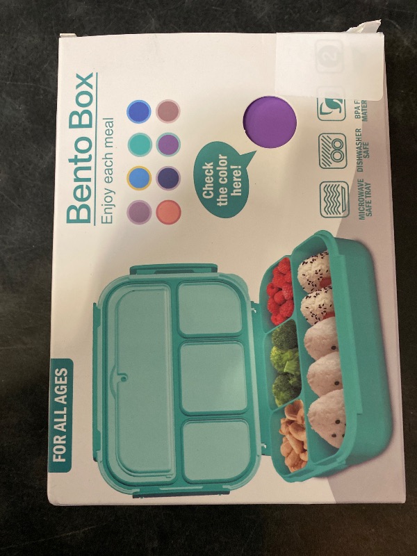 Photo 1 of Bento Lunch Box for Kids Girls Boys, Toddler Kids Lunch Boxes for School, Lunch Containers for Adults with 4 Compartments, Sauce Container, Utensils, Food Picks and Muffin Cups, Purple