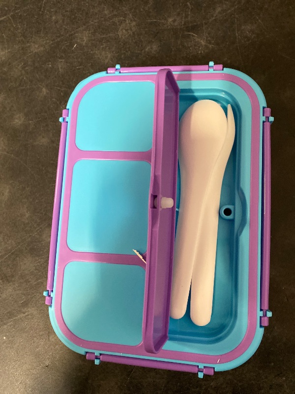 Photo 1 of Bento Lunch Box for Kids Girls Boys, Toddler Kids Lunch Boxes for School, Lunch Containers for Adults with 4 Compartments, Sauce Container, Utensils, Food Picks and Muffin Cups, Purple