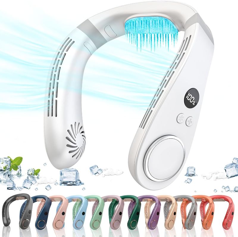 Photo 1 of Neck Air Conditioner,5500mAh Neck Fan Rechargeable Battery Operated Metal Cooling Plate AC Cooler,Personal Portable Neck Fans that Blow Cold Air,Bladeless Quiet Wearable Hangs around Neck Device White