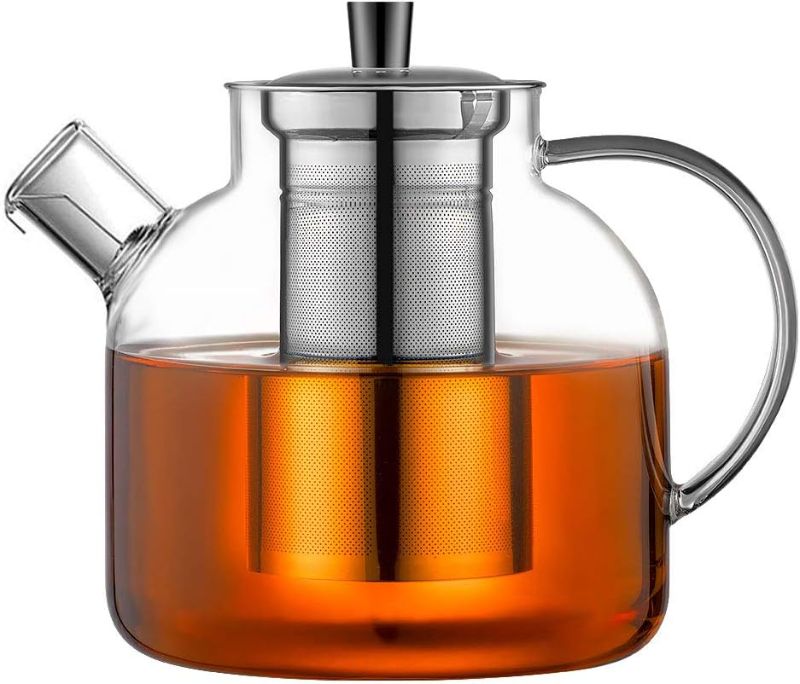 Photo 1 of 1500ml(50oz) Glass Teapot with Removable Infuser, Ehugos Stovetop Safe Large Tea Pot, Blooming and Loose Leaf Hand Crafted Kettle for Women and Adult with Stainless Infuser