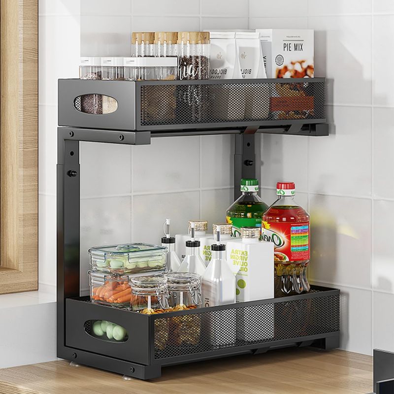 Photo 1 of 1Pack Under Sink Organizer 2 Tier Kitchen Spice racks and Storage – Pull Out Cabinet Organizer for Cleaning Products, Pantry Organization (Black)