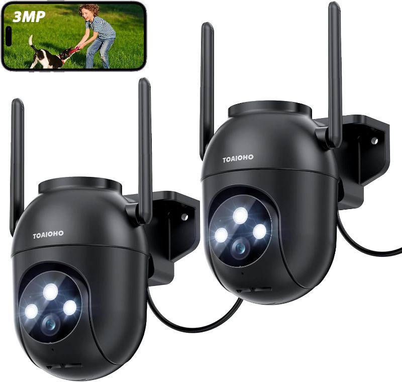 Photo 1 of 2Pack Security Camera Outdoor Wired: 3MP Camera for Home Security Outside 2.4G/5G WiFi Homekit System Outdoor Plug in Dome Surveillance Video Cam 360° Auto Tracking Color Night Vision 24/7 Recording