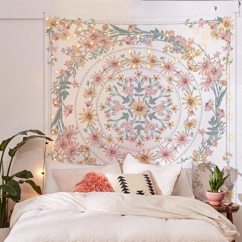 Photo 1 of Mandala Floral Medallion Tapestry, Sketched Flower Plant Boho Wall Hanging, Bohemian Tapestries for Bedroom Living Room Dorm Home Décor 59.1 x 80 Inches (RosyBrown)